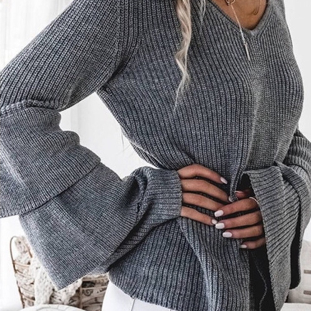 Gray Sweater Bell Sleeves